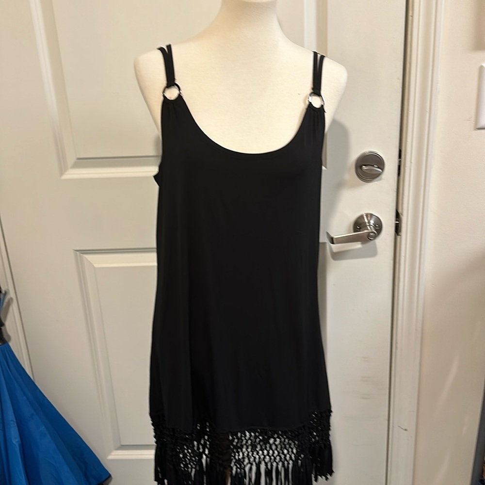 Fringed black swimsuit coverup, size small. Looks more like medium size, Dotti